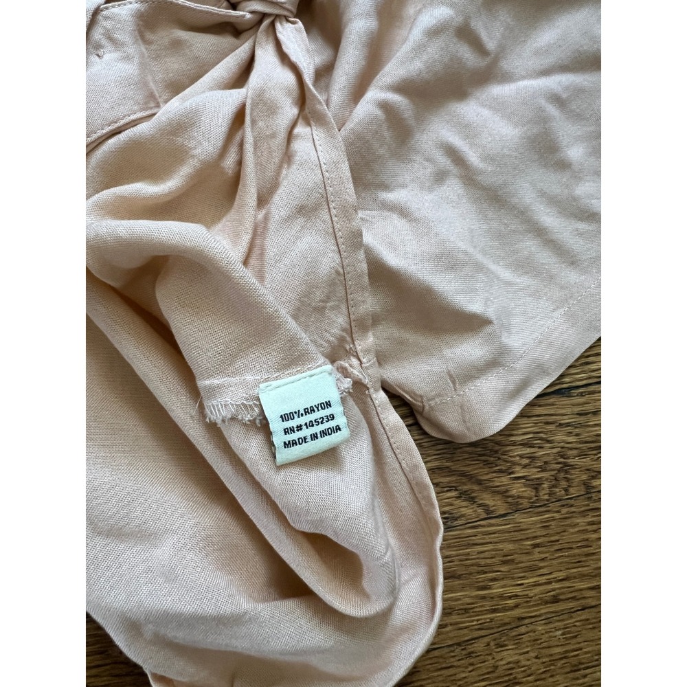 Sim & Sam Peach Tie Front Batwing Blouse V-Neck‎ Button Down Top Small - Picture 5 of 5